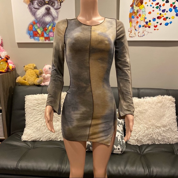 Tie dye bell sleeve patchwork mini dress - Picture 1 of 7